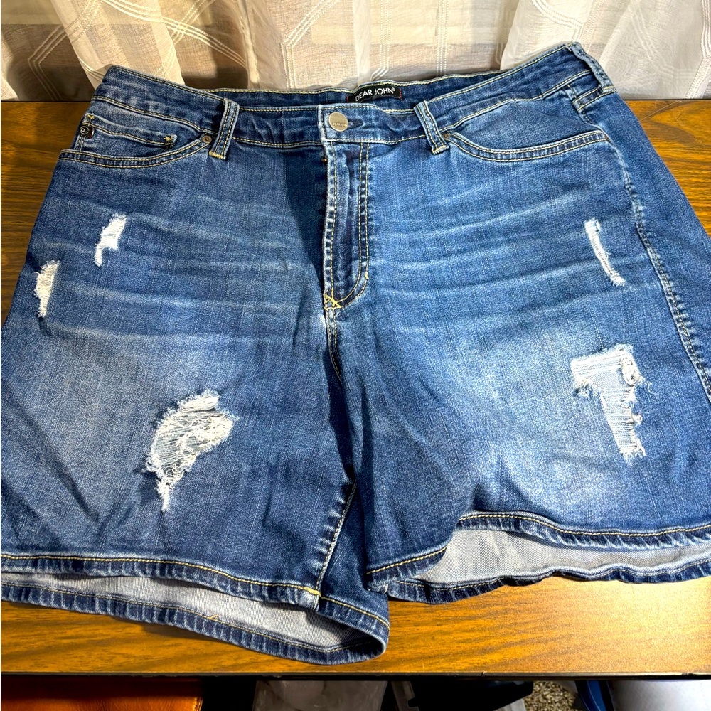Dear John Size 32 Med Wash Blue Distressed Women’s Jean Shorts 15” L